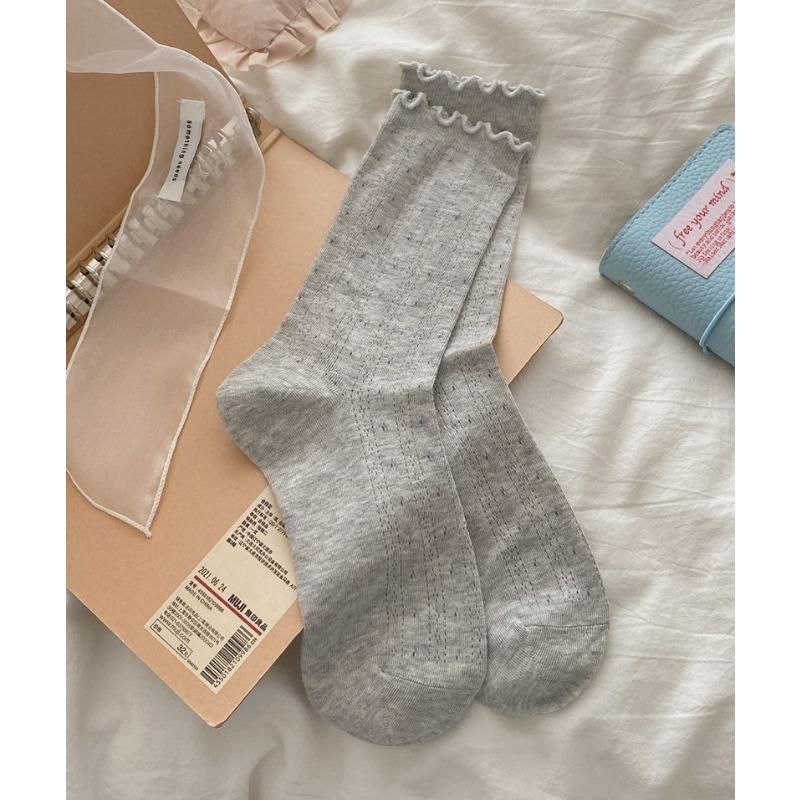 Mesh Heart-shaped Small Flower and Tree Pieces, Ear Cotton, Boneless Mid-calf Socks, Thin Rolled Edge Postpartum Socks, Breathable