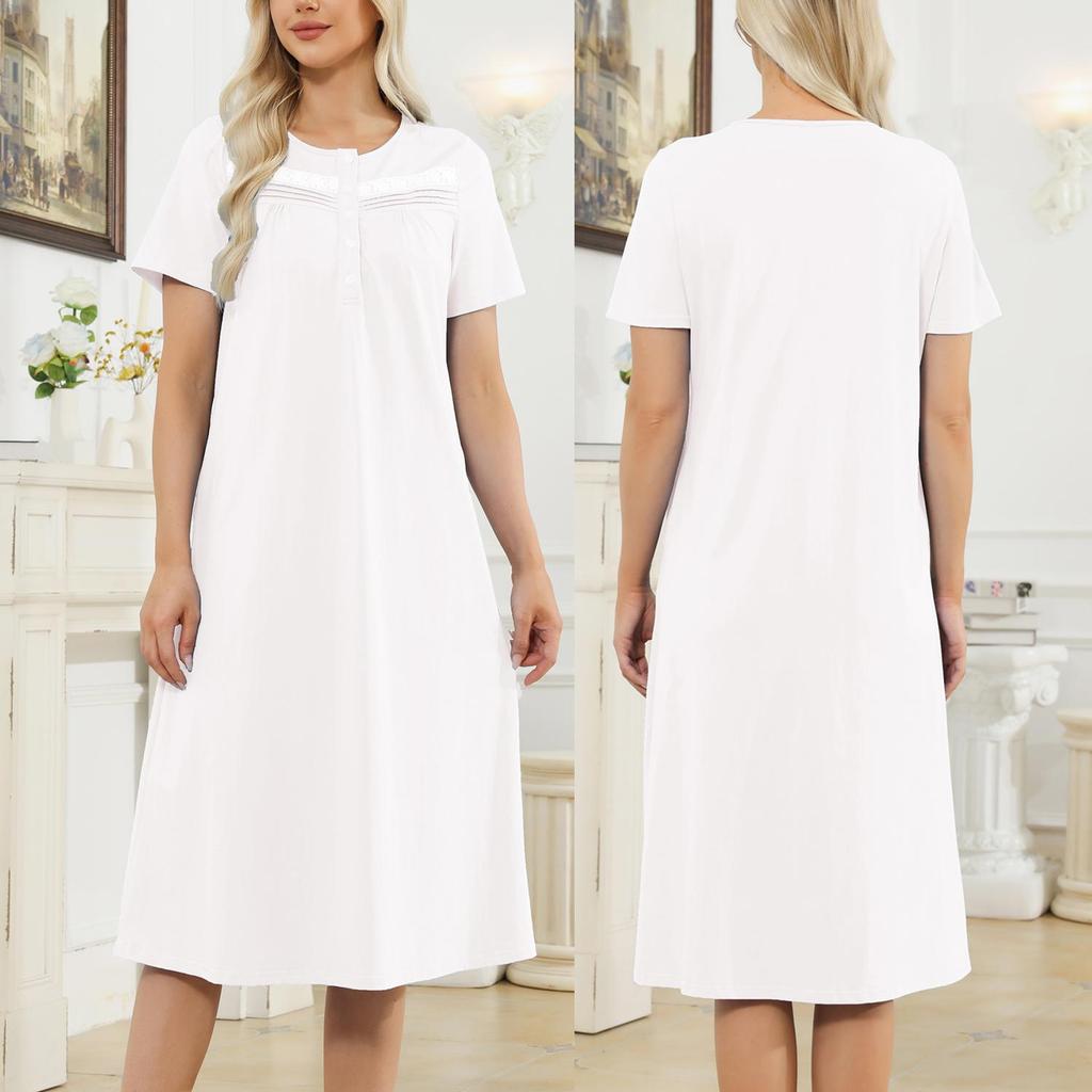 Damen Nachthemden Baumwolle Eckiger Ausschnitt Kurze Ärmel Schlafshirts Bequem Lässig Sommer Herbst Pyjamas Loungewear Homewear
