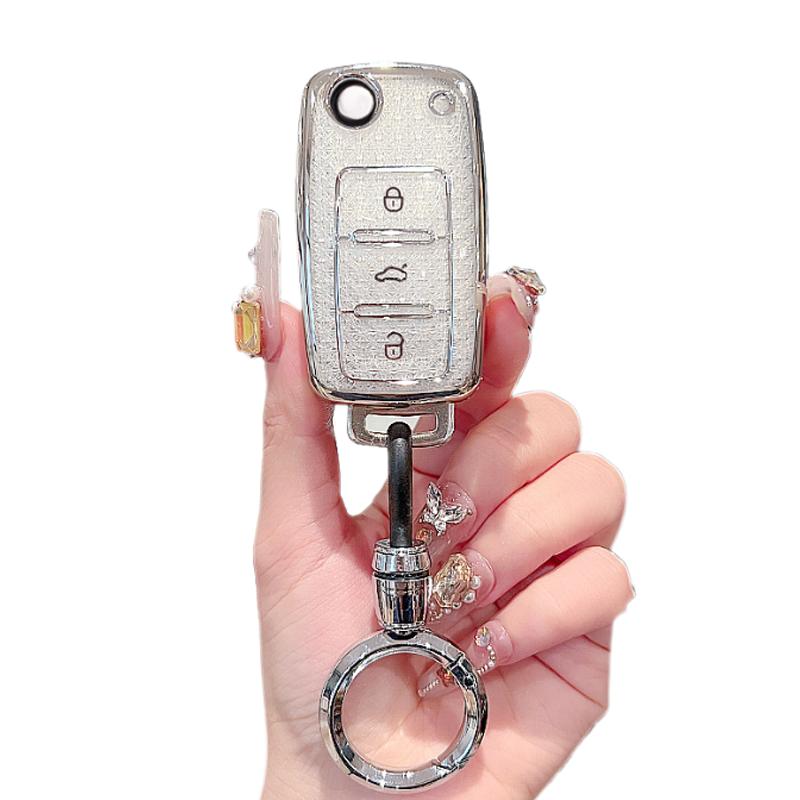 White Diamond Pattern Tpu For Vw Volkswagen Passat B5 B6 Golf 4 5 6 Polo Flip Folding Remote Car Key Case Cover Fob Accessories