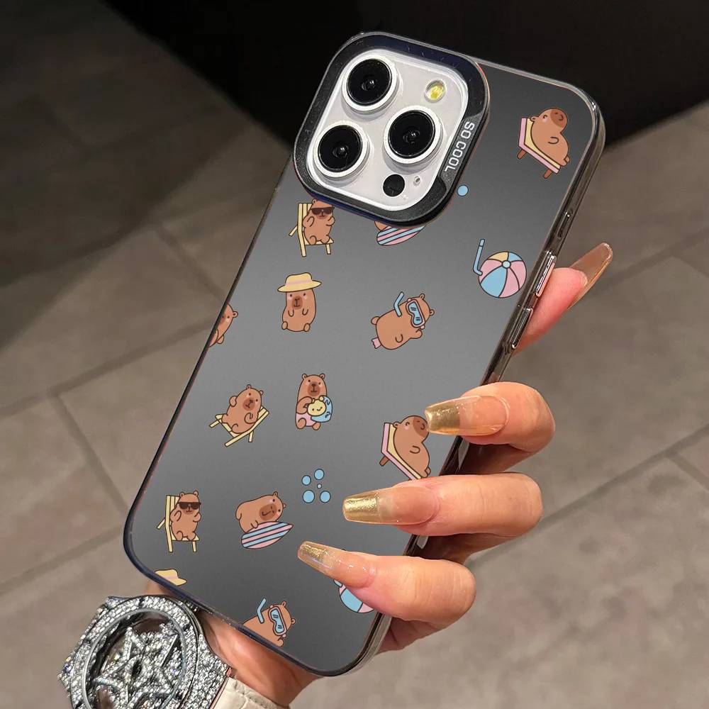 

Cartoon Capybara Phone Case For iPhone 17,16,15,14,13,12,11 Plus,Pro Max,XS,Colorful Silver Phone case Funda Cover iPhone16