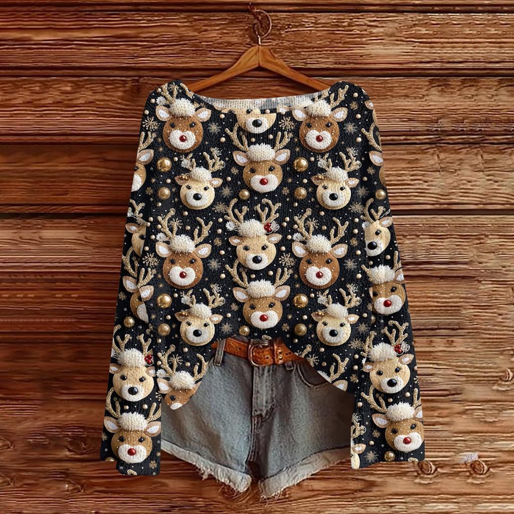 Julegensere for kvinner Strikkegenser Søt skjorte Høst Rund hals Genser Topper