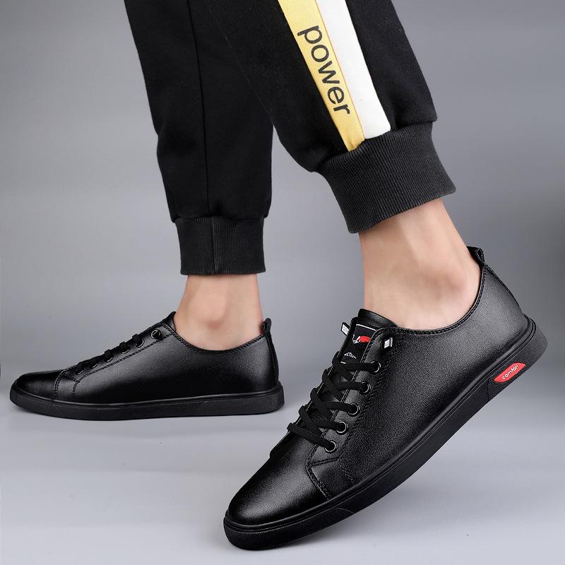 Men'S Shoes Board Shoes White Shoes Flat Shoes Spring Low-Top Cowhide Surface Large Size Trendy Shoes Single Shoes Casual Shoes Small Leather Shoes