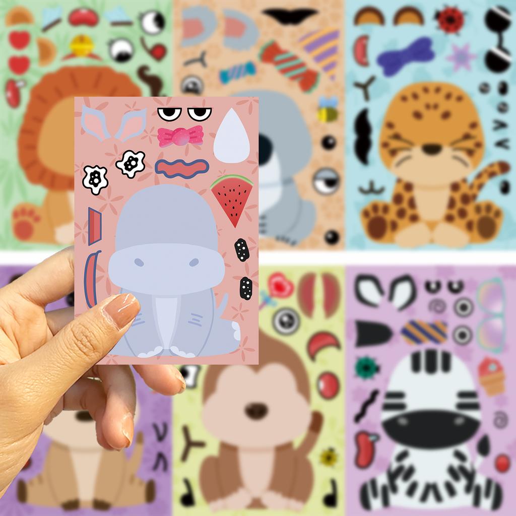 81624Pcs Cartoon Animal Cute Zoo Make A Face Puzzle Stickers Kids Make Your Own Diy Game Children Jigsaw Education Toys