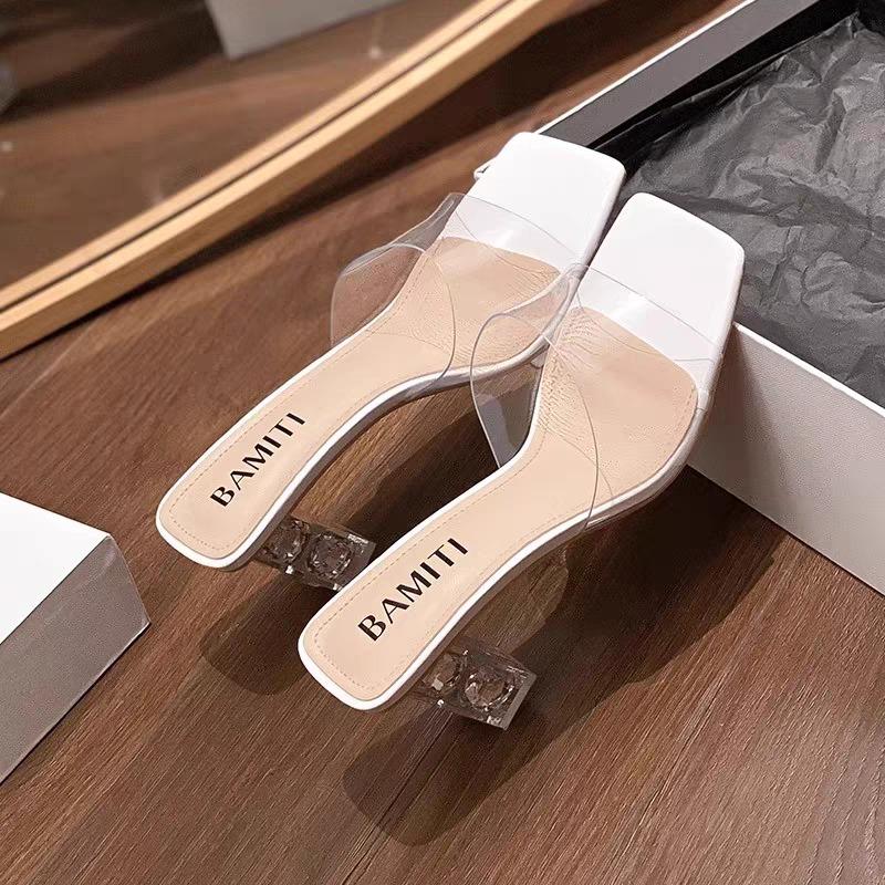Crystal Clear Transparent Slippers Female Shoes Middle Heels Comfortable New Summer Women Shoes Woman Cool Mules Slides