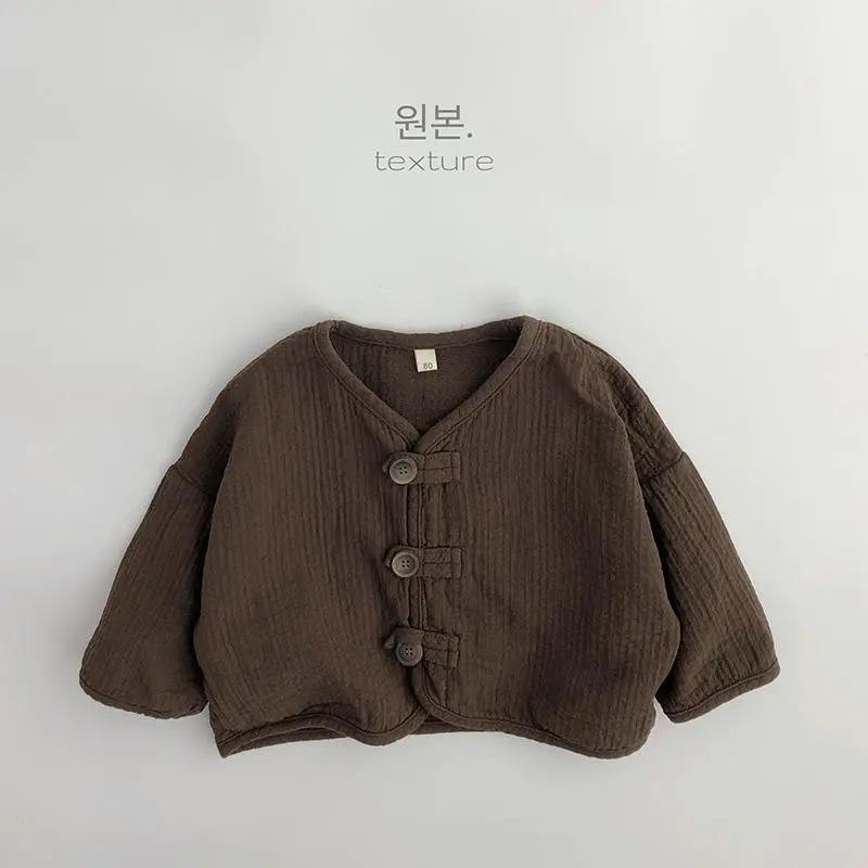 Retro Korean Kids Cotton Linen Cardigan Spring Autumn Unisex Baby Artistic Mori Outerwear 80