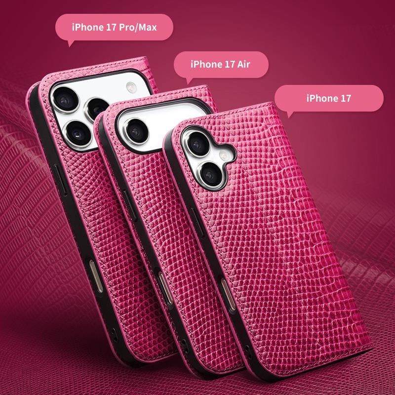 Qia Li Genuine Leather Flip Case for iPhone 17 Pro Max - Anti-Fall, Card Slot, Protective Cover