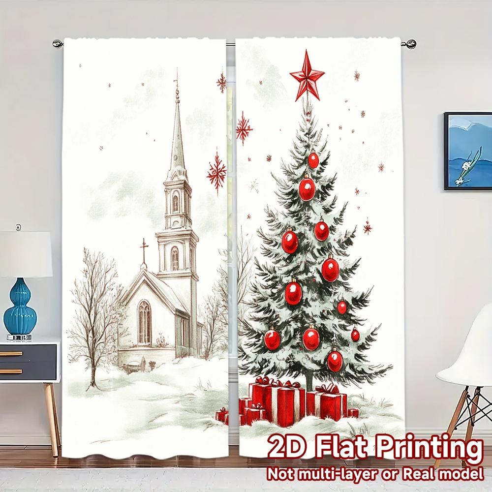 

2 шт., Шторы Рождественская елка Снежная деревня_a (2) Модные Популярные Шторы Прочные Полиэстеровые Шторы Украшения Для Внутреннего Использования 52.50×116.00 CM 2pcs