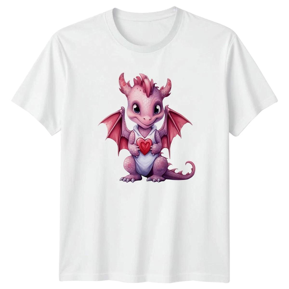Pink Dragon Holding Heart Valentine?s Day Men?s T-Shirt Women?s Tee Graphic Top M