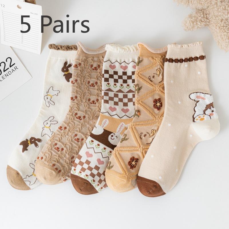 

5 пар милых носков для девочек, носки до середины икры, модное и ретро кружево, длинные носки для девочек для ношения студентами 5 pairs