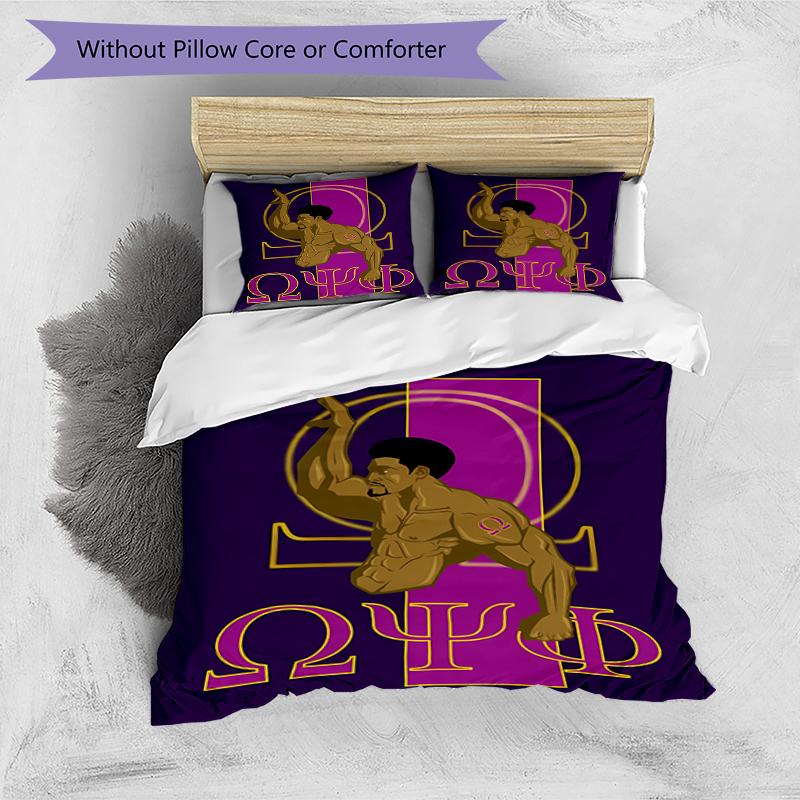 3pcs Omega Psi Phi pattern bedding set duvet cover set includes duvet cover &pillowcases, perfect all season bedroom decoration & gift