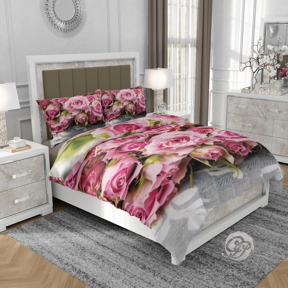 3D cotton satin bedding 140x200cm PINK ROSES