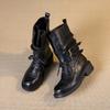 Retro thick-soled thick-heeled lace-up Martin boots for women's autumn and winter new mid-tube belt buckle locomotive boots