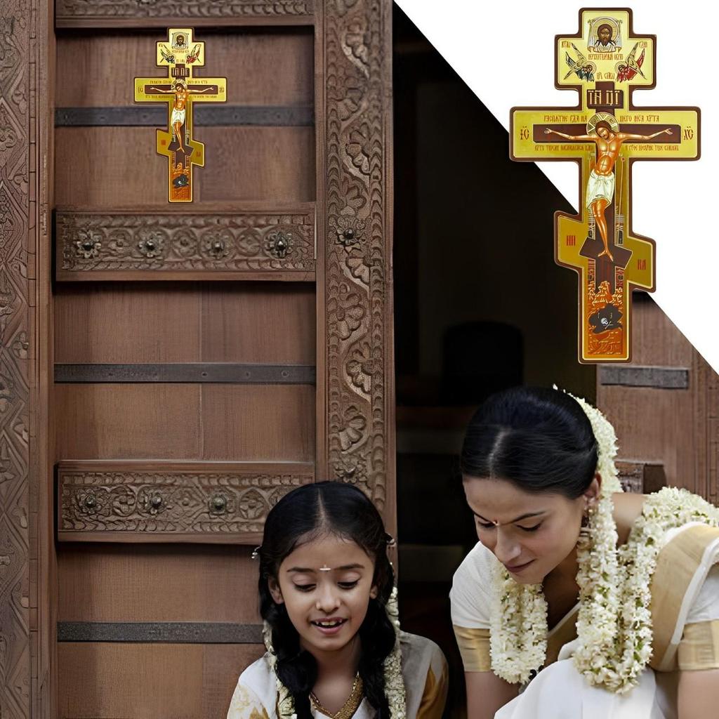 Orthodox Wall Crucifix Wall Traditional Russian Orthodox Crucifix 8 Inch Double-Sided Three Bar Sculpture for Indoor Praying