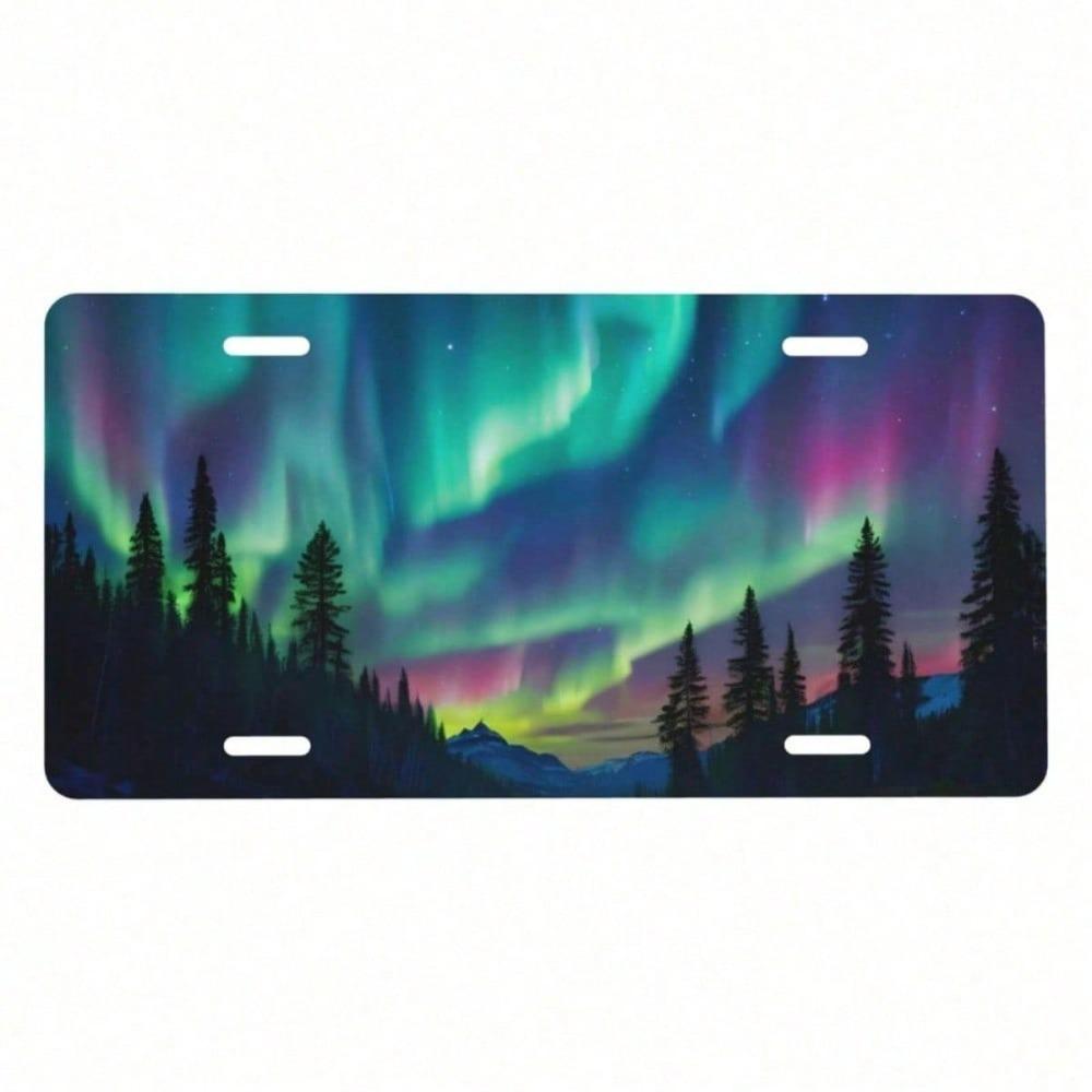 Aurora Borealis Novelty License Plate 12x6 Inch, Northern Lights Aluminum Car Tag Colorful Sky Design, Decorative Front Vanity Plate