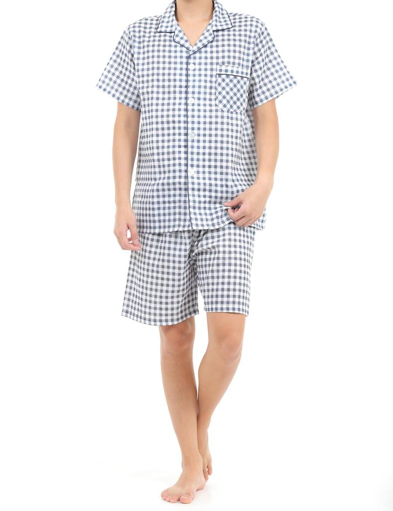 Gifts of Brilliance Gauze Short Sleeve Luxury Summer Gift Set Men's Pajamas, Pajamas, (L, Navy) PJ_1886