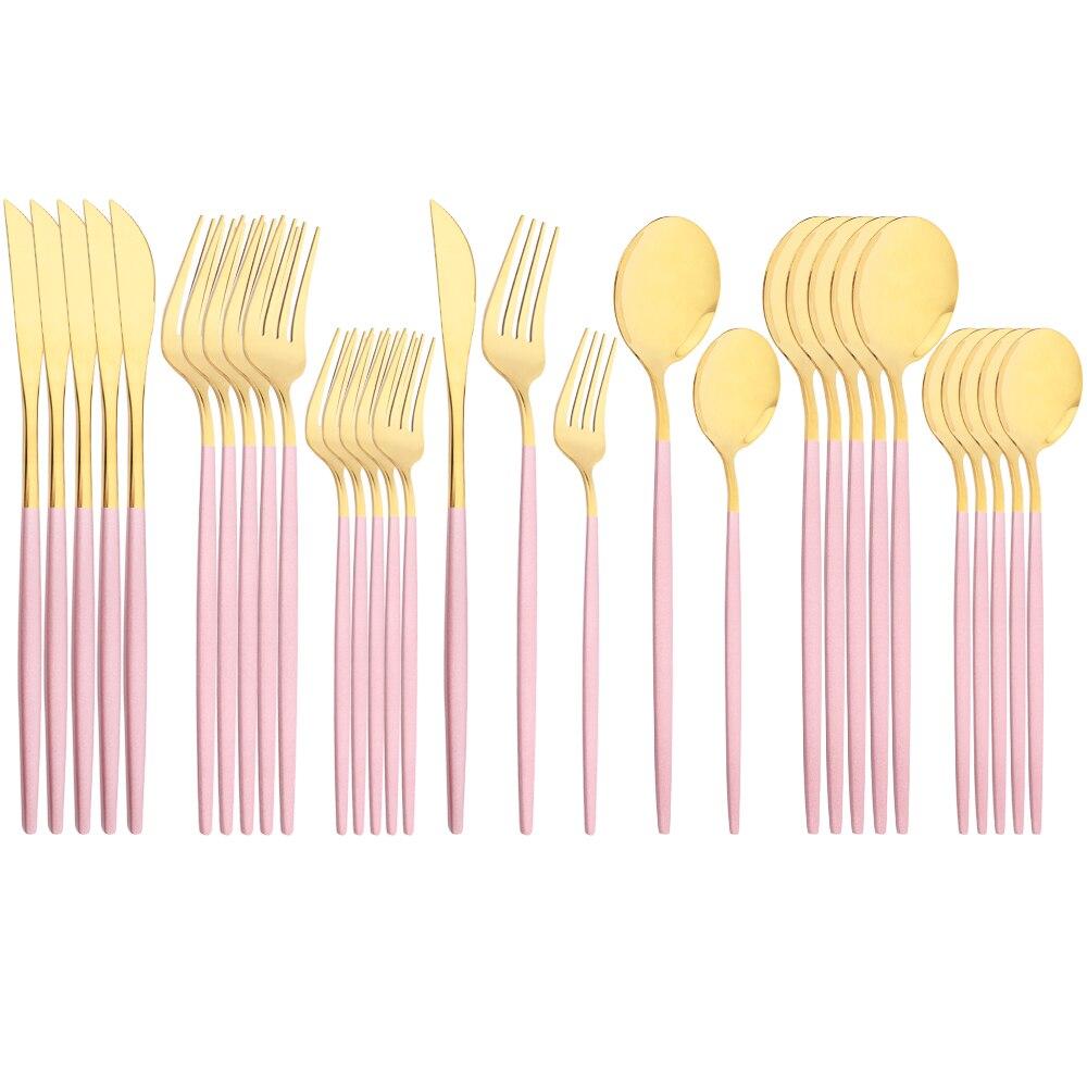 Mirror Dinnerware Set Stainless Steel 30Pcs Black Gold Tableware Knife Fork Spoon Dinner Set Cutlery Spoon Dessert Flatware Set