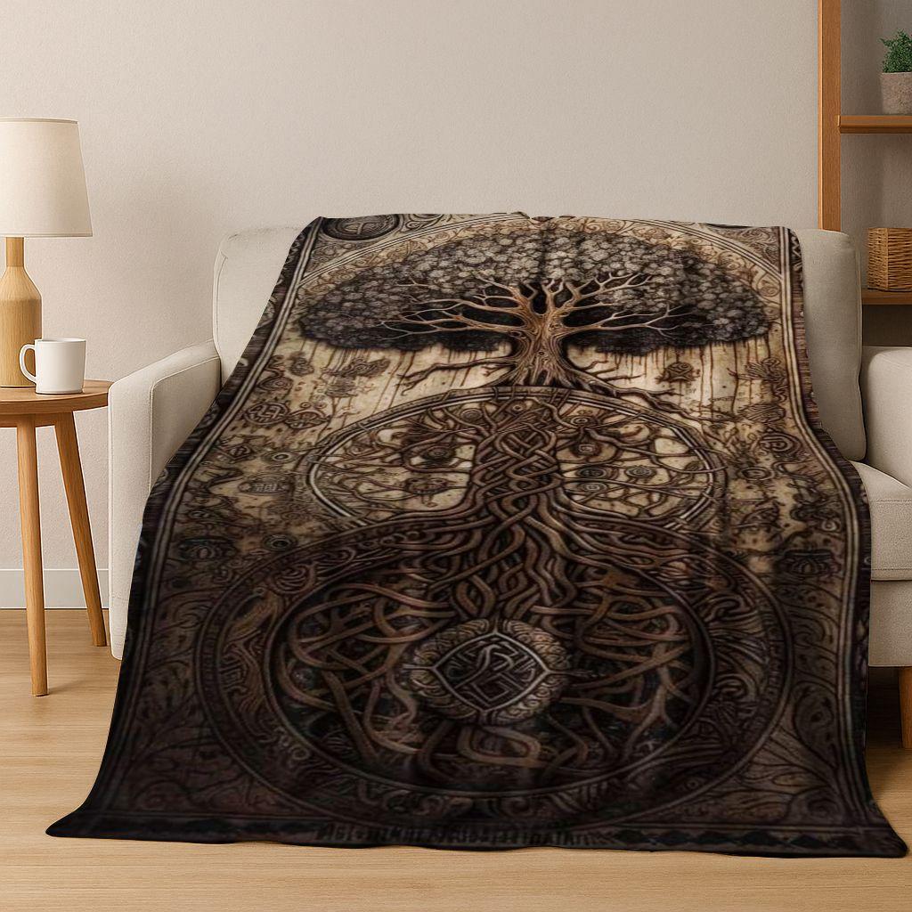 Nordic Viking Warrior Symbol Valhalla Valknut Rune Flannel Blanket,Cozy Soft Throw Blanket for Home Bedroom Bed Sofa Cover Gift