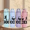 1PC Soccer Player Silhouette Text 750ml Color Plastic Sports Water Bottle Leakproof Flip Straw Lid Suitable for Sports Office Home Use