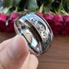 Men's Stainless Steel Ring with Wood Grain & Gear Design, 10mm Wide