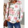 Damen T-Shirt Blumengrafik Lässig Langarm Rundhals Normale Oberteile Täglich Print Rosa Frühling Herbst