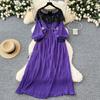 Vintage Court Style Autumn Heavy Industry Sequined Embroidered Long Pleated Bubble Sleeve Dress Women's Pleated Skirt