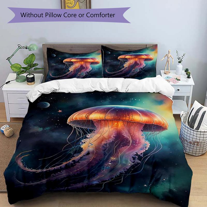 3pcs Anime Jellyfish Bedding Set - Includes One Quilt Cover and Two Pillowcases (No Core) - Perfect for Bedroom and Guest Room Decoration, F