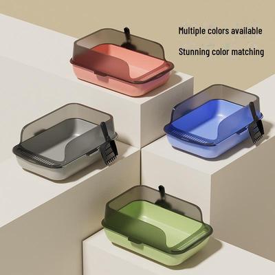 Große halbgeschlossene spritzwassergeschützte Katzentoilette mit hohem Rand