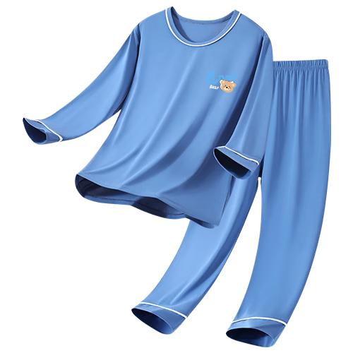 Yiershuang [Ice Silk Cooling] Boys' Long Sleeve Pajama Set Spring Summer Homewear for Older Children and Teens Air Conditioning Clothes