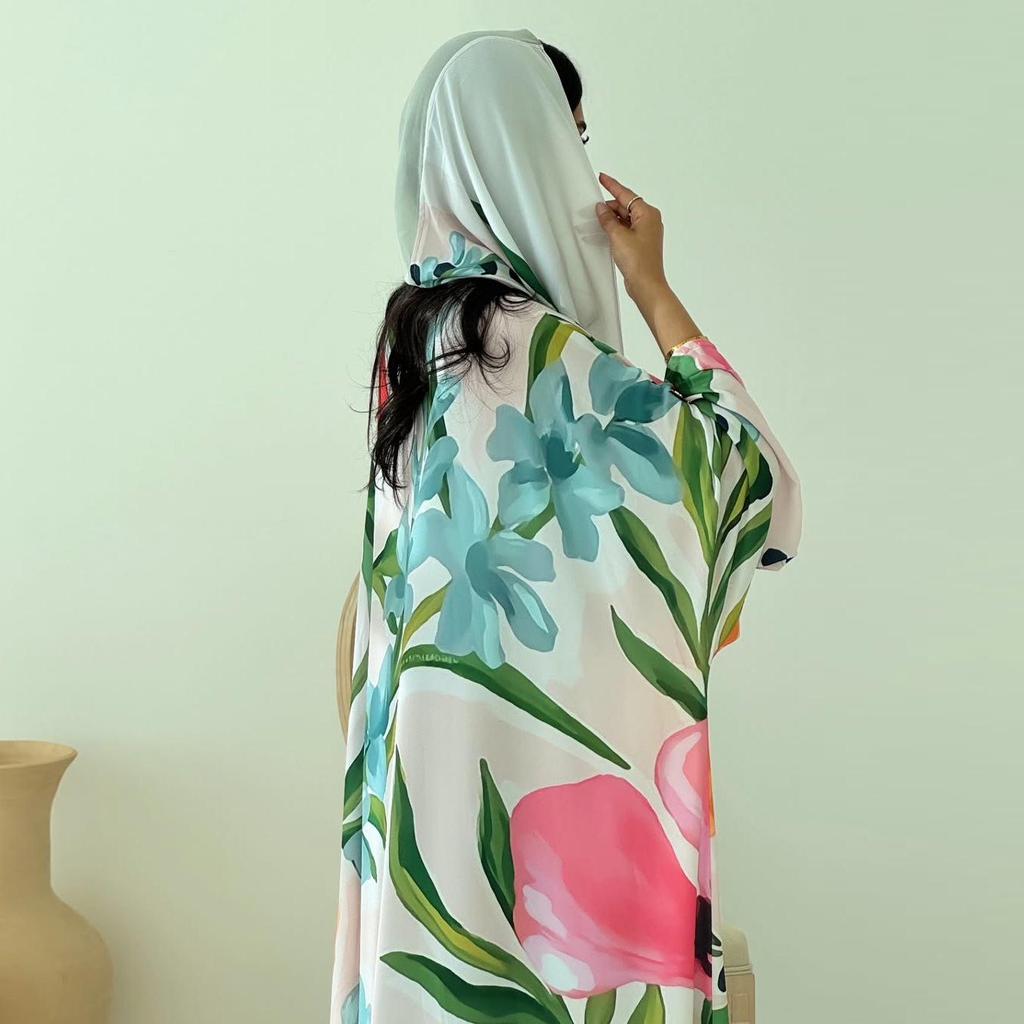 MQ244 Modest Women's Print Cardigan & Headscarf - Casual, Loose Fit for Middle East Style