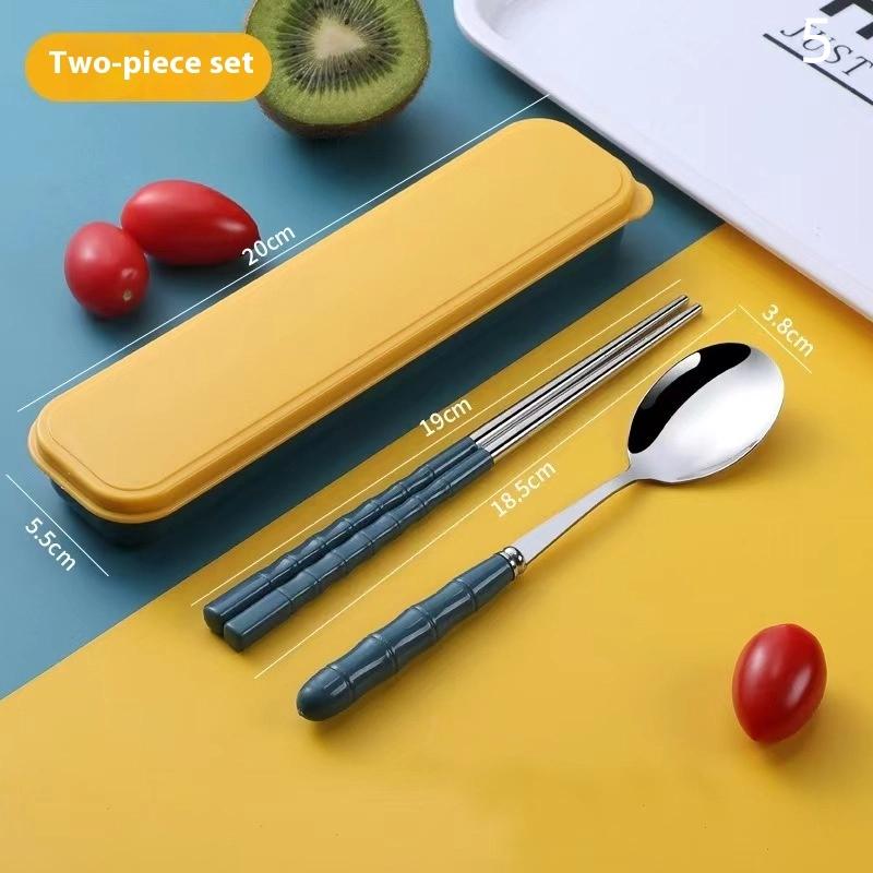 Stainless Steel Portable Student Tableware Outdoor Travel Lunch Box Spoon Fork Chopsticks Set With Storage Case Adult Gift