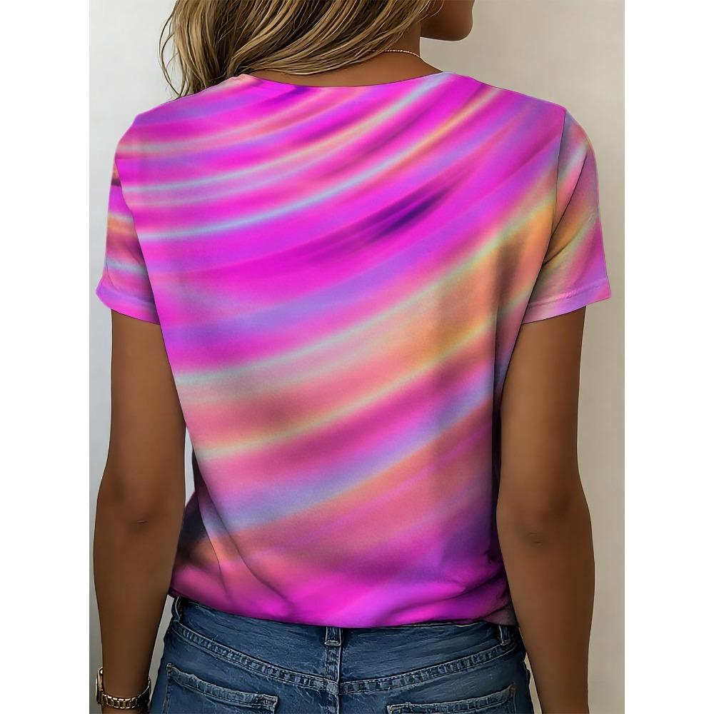 Women's colorful gradient tie-dye T-shirt 3D digital printing breathable and comfortable for daily use