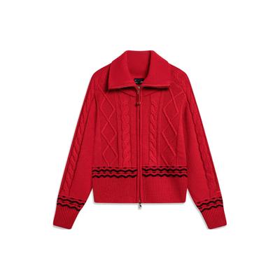 Li Ning Sports Trend Series Daily Progress Striped Zip Collar Long Sleeve Knit Top Women Tops Samba-Red AMBU014-2
