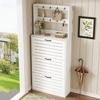 Shoe cabinet with 3 doors, shoe rack, shoe cabinet with hooks, storage for hats, bags, offers space for 15 pairs of shoes