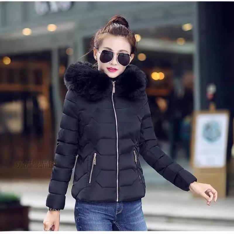 Autumn and winter new women's cotton-padded jacket short big fur collar women's cotton-padded jacket