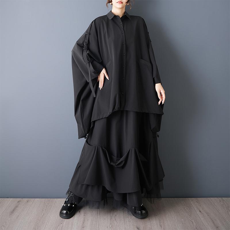 Dlouhý rukáv Oversized Černé Vintage košile & halenky pro halenku Ležérní volné jarní letní podzimní topy dámské košile na knoflíky