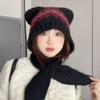 Fair Isle Style Jacquard Knitted Hat Ethnic Style Knitted Hat Scarf Set Bear Ears Beanies Winter