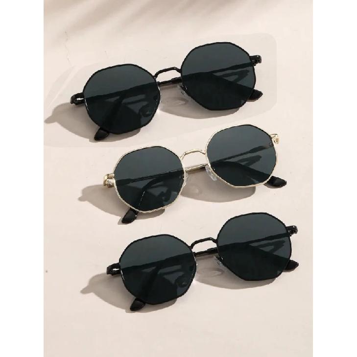 2 Pcs Metal Geometric&Round Frame Fashion Classical Sunglasses For Vacation Decors Photo Props