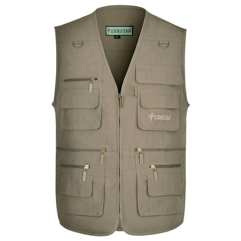 Spring & Autumn Men's Plus Size Cotton Multi-pocket Sleeveless Fishing Vest for Middle-aged & Elderly