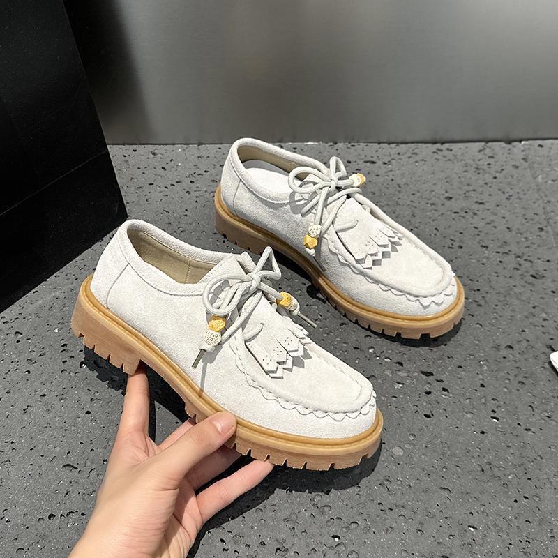 Fashion Moccasins Women Shoes 2025 New Multi-color Women's Lace-up Loafers Non-slip Large-size Thick-soled  Suede Derby Shoes For Women