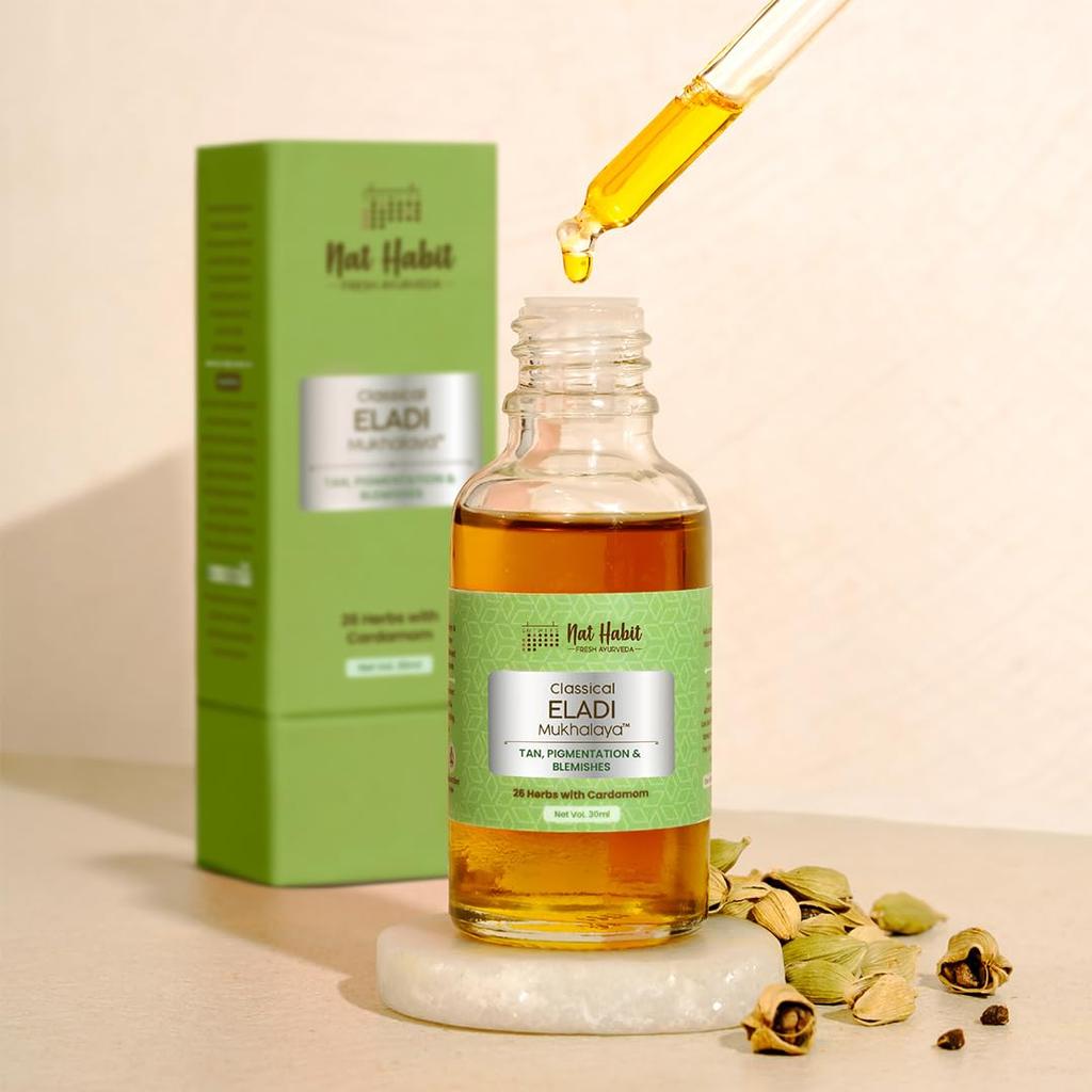 Nat Habit Eladi Face Oil Ayurvedic Mukhalaya For Radiant Skin And Even Tone Natural Herb Blend For Daily Glow Care 30ml