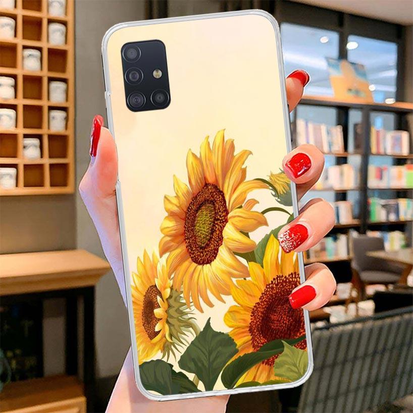 

Beauty Yellow Sunflower Print Cover Phone Case For Samsung Galaxy A12 A22 A32 A52 A72 A02S Phone Case Note 20 Ultra 10 S10 Plus Samsung A72