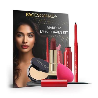 FACESCANADA Makeup Must-Haves Kit - Kajal (0.35G) + Lipstick (4.2G) + Compact (9G) + Eyeliner (3.5Ml) + Beauty Blender | Pack Of 5