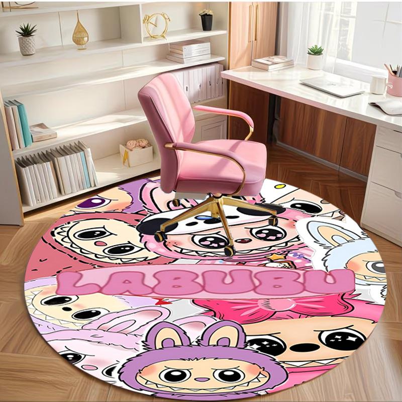 Labubu Print Round Rug, Washable Floor Carpet, For Entryway Dorm Laundry Room Office Study, Home Decor Birthday Christmas Gift