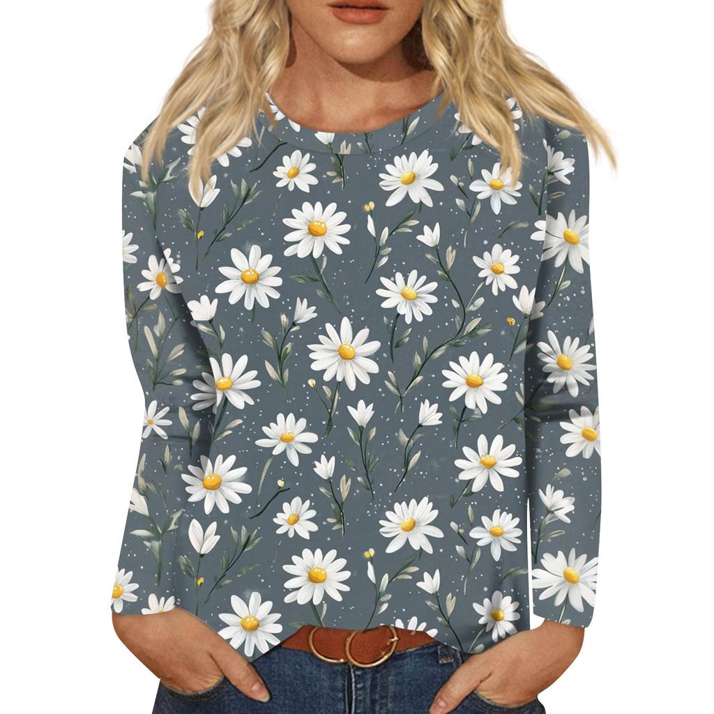 Women's Fashion Casual Long Sleeve  Print Round Neck Top