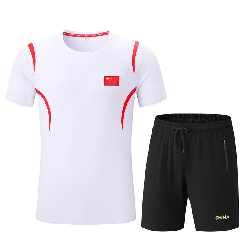 Chinese Team Quick-Dry Sportswear Set: Round Neck T-Shirt  Shorts for Wushu, Running, Training  Sports Students. 5XL