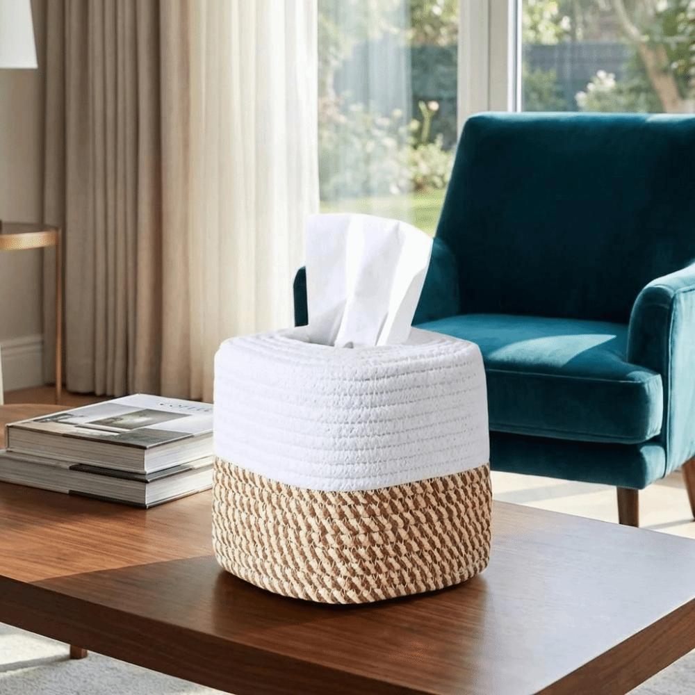 Hand-woven Minimalist Tissue Box Rustic Roll Holder Storage Rack Woven Tissue Box  Dining Room
