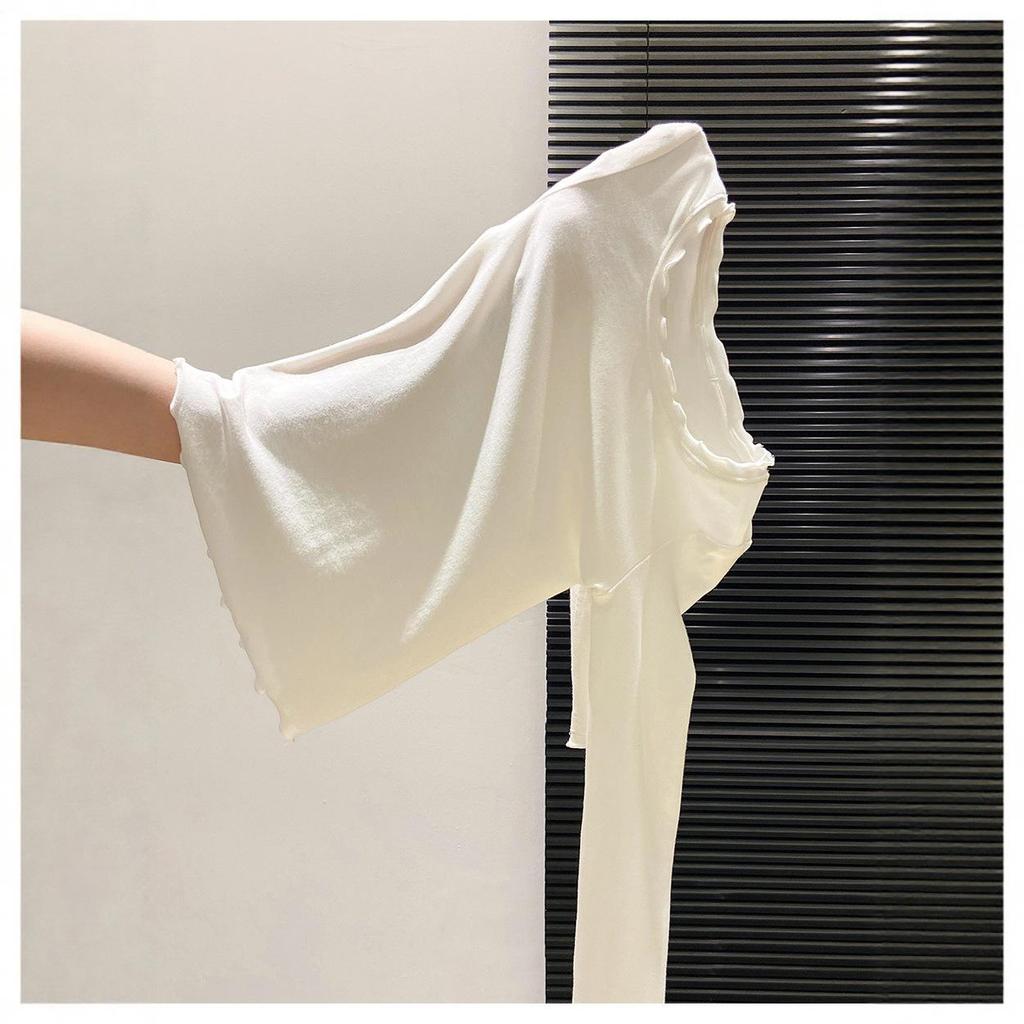 Korean Style Ruffled Long Sleeve T-shirt for Women - 2025 Autumn Slimming Baselayer