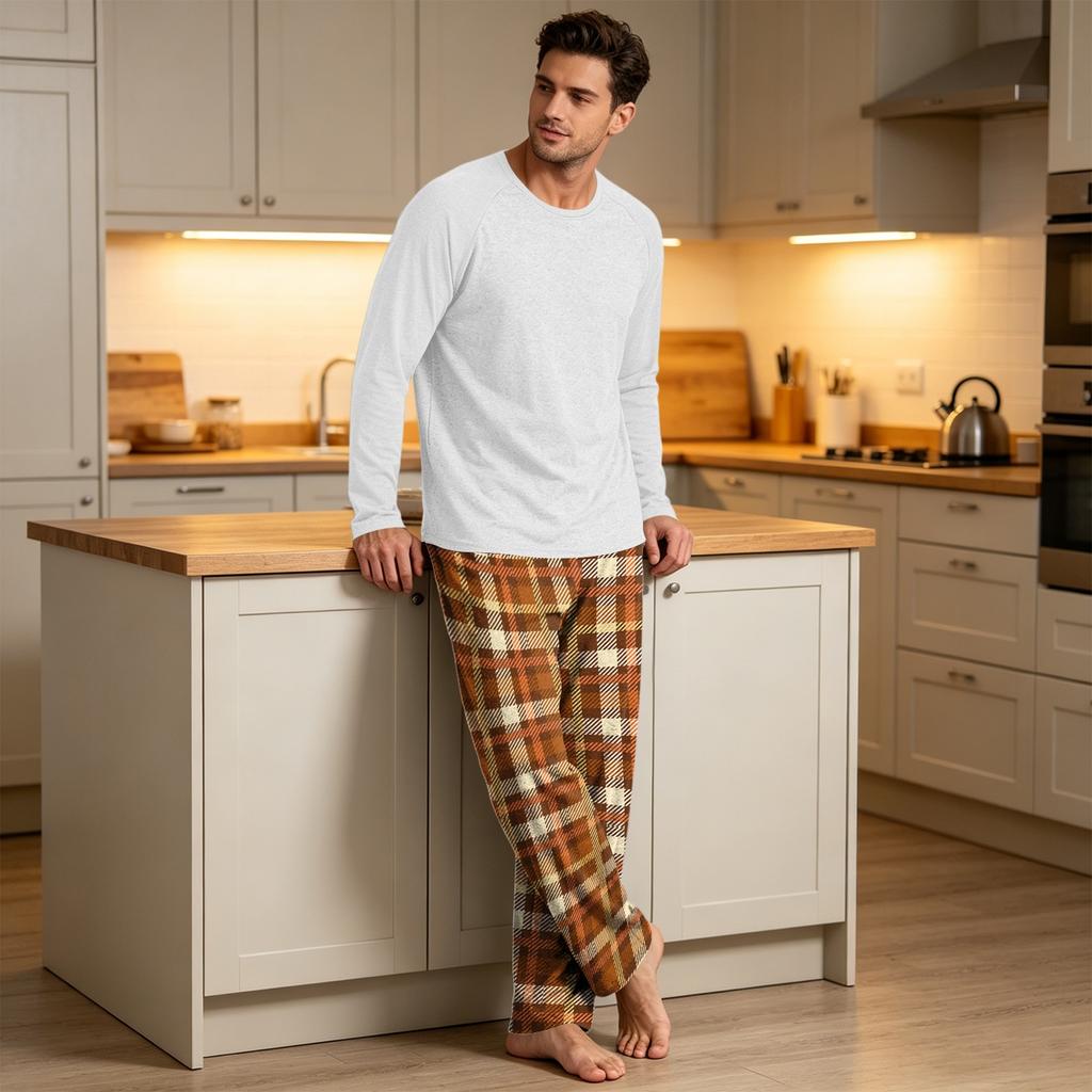 Men's Long Sleeve Pajama Set for Home Sleepwear Wear