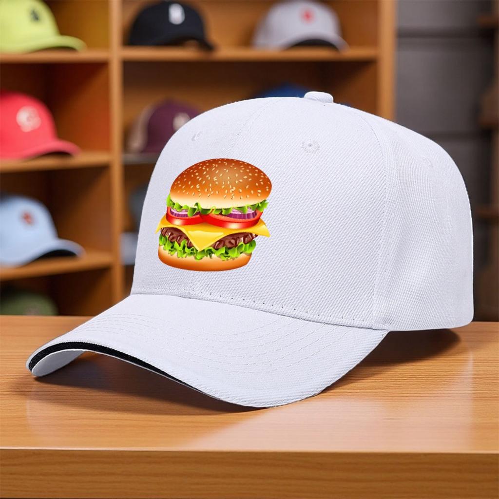 Hamburger Burger Print Baseball Cap Polyester Casual Outdoor Adjustable Sports Cap for Adults