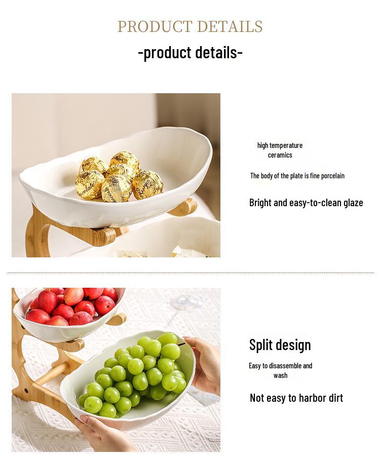 Bamboo & Wood Multi-layer Fruit Bowl and Pastry Plate - Creative Double-layer Ceramic Snack Holder for Home.